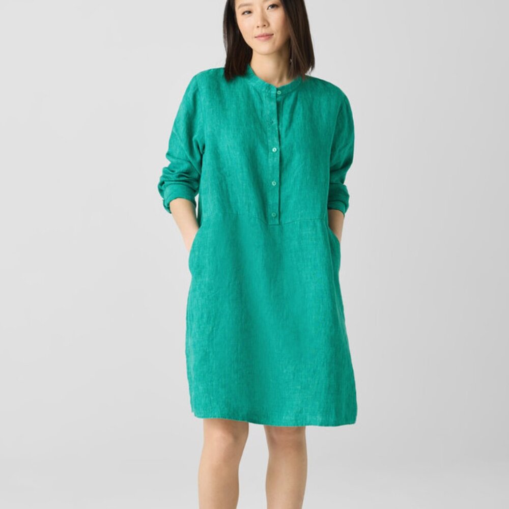 NWT Eileen Fisher JADE Washed Organic Linen Délavé Shirtdress